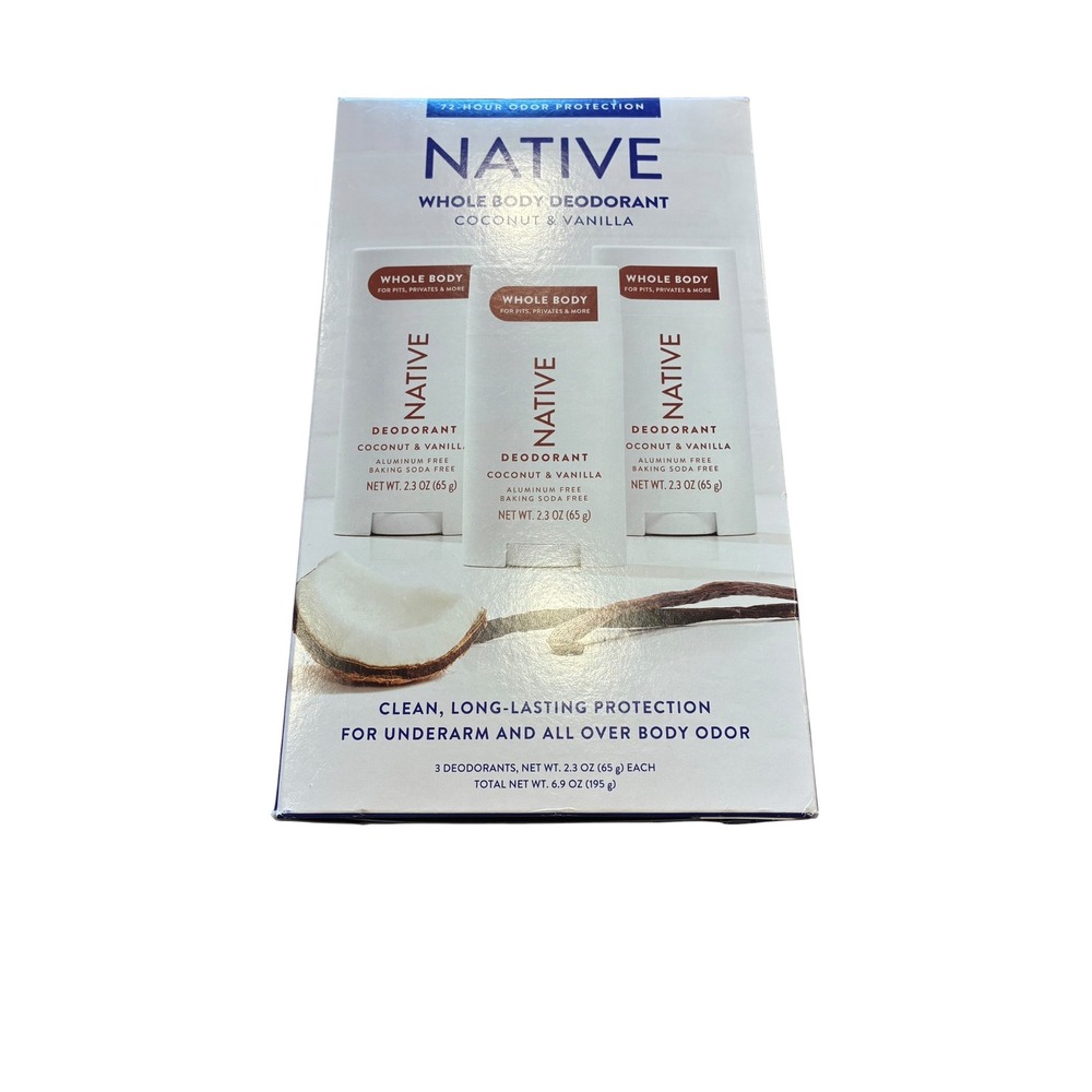 Native Whole Body Deodorant Coconut & Vanilla 2.3 oz 3-Pack Aluminum Free NIB